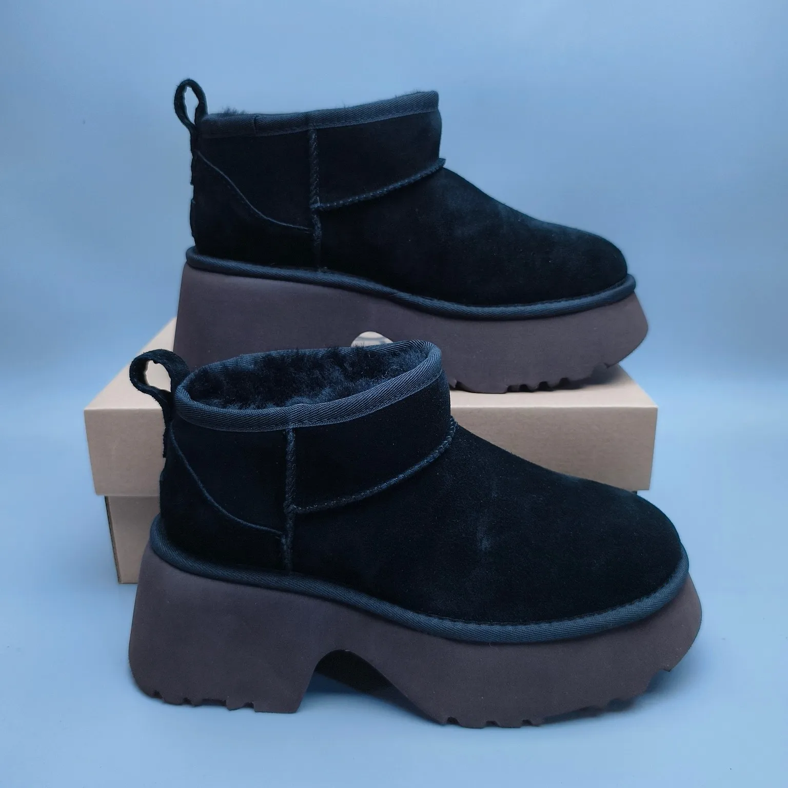 💰480 UGG sheepskin all-in-one snow boots 8311 thick-soled high-heeled fashion shoes Color: Maroon Sand Black Walnut Size: 35-40